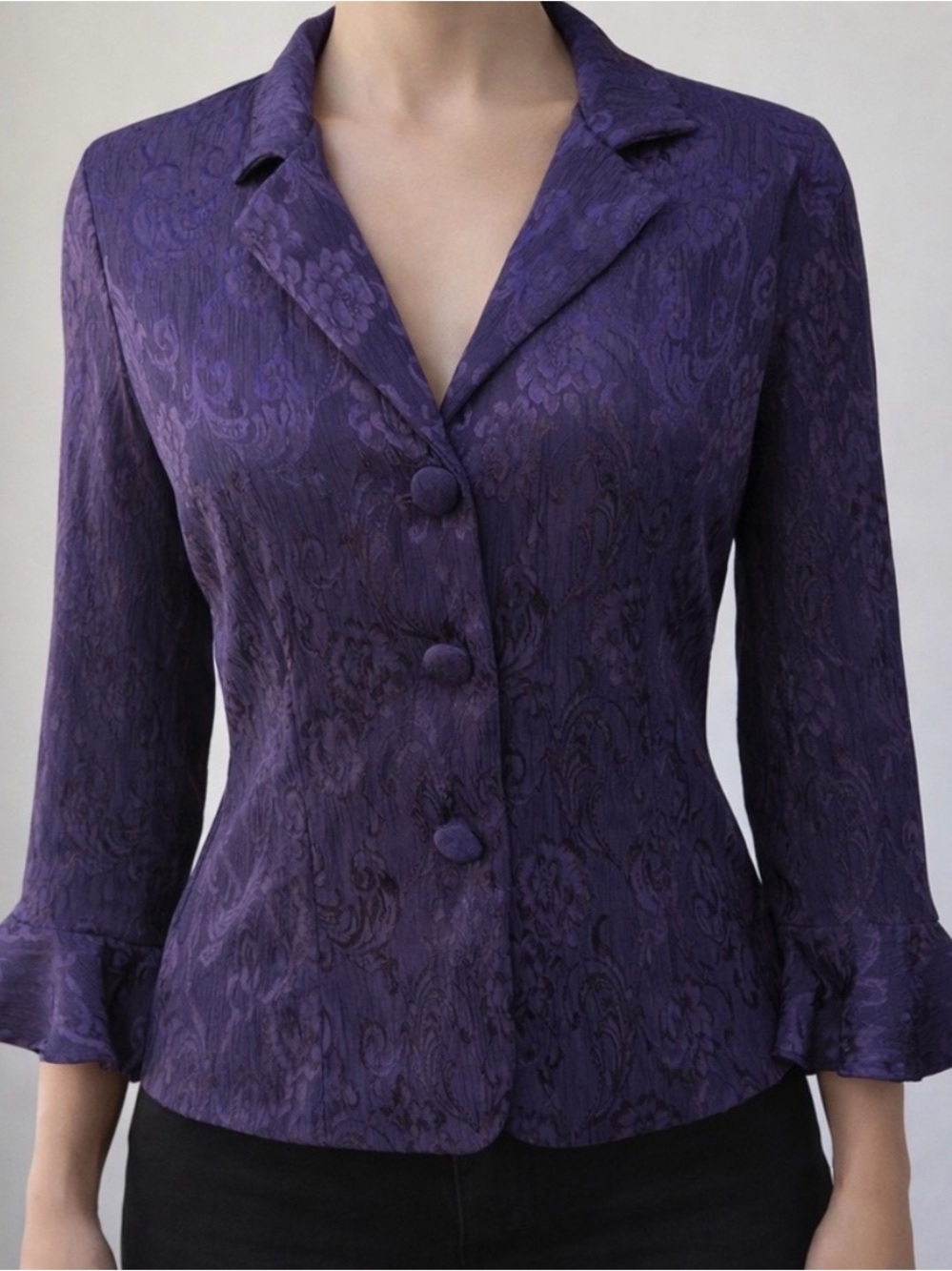 Coldwater Creek Purple Jacquard Button Blazer